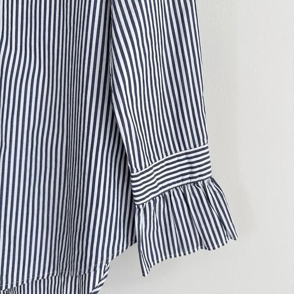 Alex Mill Top Womens XS Blue White Striped Easy Ruffle Frill Neck Cotton Career - Picture 7 of 11
